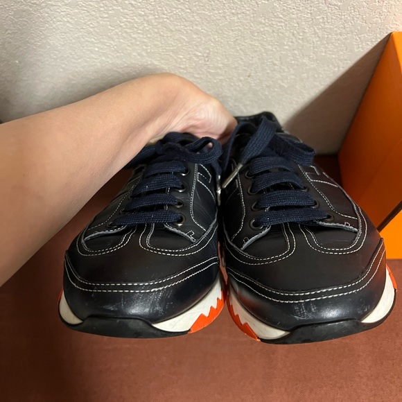 HERMES PARIS Trail Icon Style Sneaker in Calfskin Blue Marine Size 39.5 - Picture 5 of 8